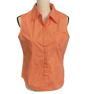 Willow Bay 100% Cotton Sleeveless Blouse Peachy Orange White‎ Dots, Small 6-8